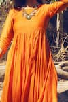 Shop_Paulmi and Harsh_Orange Anarkali And Pant Mul Cotton Dupatta Chanderi Embroidery Round Set _at_Aza_Fashions