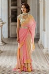 Buy_Paulmi and Harsh_Multi Color Blouse: Malai Chanderi; Saree: Pre-stitched Ruffle With For Women_Online_at_Aza_Fashions