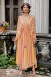Buy_Paulmi and Harsh_Pink Georgette Striped Tie-up Kaftan_at_Aza_Fashions