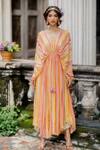 Paulmi and Harsh_Pink Georgette Striped Tie-up Kaftan_Online_at_Aza_Fashions