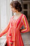 Paulmi and Harsh_Pink Georgette Embroidery V Neck Striped Jacket And Pant Set _at_Aza_Fashions