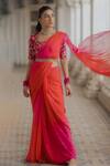 Buy_Paulmi and Harsh_Pink Georgette Pre-draped Saree With Blouse_at_Aza_Fashions