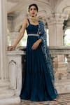 Shop_Paulmi and Harsh_Blue Cotton Silk Tiered Anarkali With Dupatta_at_Aza_Fashions