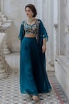 Paulmi and Harsh_Blue Organza Jacket And Pant Set_Online_at_Aza_Fashions