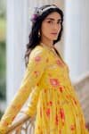 Buy_Paulmi and Harsh_Yellow Cotton Silk Embroidery V Neck Floral Print Anarkali With Dupatta _Online_at_Aza_Fashions