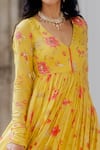 Paulmi and Harsh_Yellow Cotton Silk Embroidery V Neck Floral Print Anarkali With Dupatta _at_Aza_Fashions