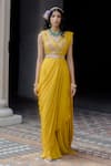 Buy_Paulmi and Harsh_Yellow Saree: Crepe; Blouse: Cotton Silk Embroidery Pre-stitched With For Women_at_Aza_Fashions