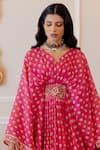 Paulmi and Harsh_Pink Kaftan Cotton Silk Embroidery V Neck Floral Print _Online_at_Aza_Fashions