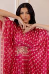 Buy_Paulmi and Harsh_Pink Kaftan Cotton Silk Embroidery V Neck Floral Print _Online_at_Aza_Fashions