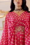 Shop_Paulmi and Harsh_Pink Kaftan Cotton Silk Embroidery V Neck Floral Print _Online_at_Aza_Fashions