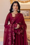 Paulmi and Harsh_Maroon Anarkali And Palazzo: Cotton Silk Embroidery Gathered Sleeve Set For Women_Online_at_Aza_Fashions