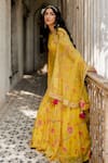 Buy_Paulmi and Harsh_Yellow Lehenga And Blouse Georgette Dupatta Net Floral Print Bridal Set _Online_at_Aza_Fashions