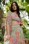 Shop_Paulmi and Harsh_Multi Color Jacket And Crop Top Pure Crepe & Skirt Georgette Print & Draped Set _Online_at_Aza_Fashions