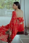 Paulmi and Harsh_Red Pure Crepe Printed Floral Straight Across Jacket Palazzo Set _at_Aza_Fashions