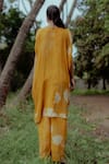 Shop_Paulmi and Harsh_Yellow Pure Crepe Rose V Neck Kaftan And Pant Co-ord Set _at_Aza_Fashions