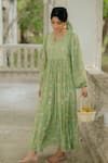 Buy_Paulmi and Harsh_Green Pure Crepe And Embroidery Bagh Round Maxi Dress _Online_at_Aza_Fashions