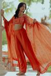 Buy_Paulmi And Harsh_Orange Pure Crepe, Malai Chanderi Floral Print, Thread Work Jacket Pant Set_at_Aza_Fashions