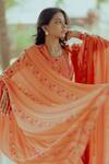 Buy_Paulmi And Harsh_Orange Pure Crepe, Malai Chanderi Floral Print, Thread Work Jacket Pant Set_Online_at_Aza_Fashions