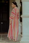 Buy_Paulmi and Harsh_Multi Color Pure Crepe Printed Stripe V Neck Kaftan _Online_at_Aza_Fashions