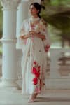 Buy_Paulmi and Harsh_White Pure Crepe Printed Floral V Neck Dress With Jacket For Women_at_Aza_Fashions