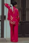 Shop_Paulmi and Harsh_Pink Pure Crepe Printed Floral Straight Collar Shirt And Pant Set _at_Aza_Fashions