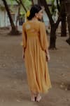 Shop_Paulmi and Harsh_Yellow Pure Chiffon And Embroidery Flame Round Midi Dress _at_Aza_Fashions