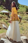 Shop_Paulmi and Harsh_Yellow Peplum Malai Chanderi And Palazzo Cotton Silk Print & Top & Set_at_Aza_Fashions