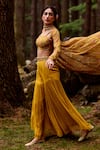 Shop_Paulmi And Harsh_Yellow Blouse Cotton Silk, Jacket Chiffon And Palazzo Georgette Sequin & & Set _Online_at_Aza_Fashions