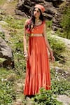 Buy_Paulmi and Harsh_Orange Georgette And Organza Embroidery Layered Anarkali With Mirror Work Dupatta _at_Aza_Fashions