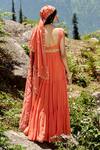 Shop_Paulmi and Harsh_Orange Georgette And Organza Embroidery Layered Anarkali With Mirror Work Dupatta _at_Aza_Fashions