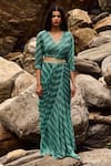 Buy_Paulmi and Harsh_Blue Georgette And Embroidery Leheriya V Pre-draped Saree With Blouse _at_Aza_Fashions