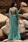 Shop_Paulmi and Harsh_Blue Georgette And Embroidery Leheriya V Pre-draped Saree With Blouse _at_Aza_Fashions