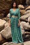 Paulmi and Harsh_Blue Georgette And Embroidery Leheriya V Pre-draped Saree With Blouse _Online_at_Aza_Fashions