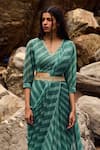 Buy_Paulmi and Harsh_Blue Georgette And Embroidery Leheriya V Pre-draped Saree With Blouse _Online_at_Aza_Fashions