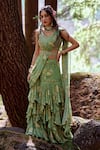 Buy_Paulmi and Harsh_Green Georgette And Organza Print & Embroidery Naksha Pre-draped Saree With Blouse _Online_at_Aza_Fashions