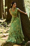 Shop_Paulmi and Harsh_Green Georgette And Organza Print & Embroidery Naksha Pre-draped Saree With Blouse _Online_at_Aza_Fashions