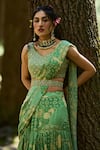 Shop_Paulmi and Harsh_Green Georgette And Organza Print & Embroidery Naksha Pre-draped Saree With Blouse 