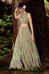 Shop_Paulmi and Harsh_Green Georgette And Net & Embroidery Jungle Leaf Neck Lehenga Set _Online_at_Aza_Fashions