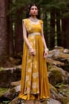 Buy_Paulmi and Harsh_Yellow Georgette And Embroidery Rose V Tiered Anarkali With Dupatta _at_Aza_Fashions