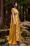 Paulmi and Harsh_Yellow Georgette And Embroidery Rose V Tiered Anarkali With Dupatta _Online_at_Aza_Fashions