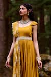 Paulmi and Harsh_Yellow Georgette And Embroidery Rose V Tiered Anarkali With Dupatta _at_Aza_Fashions