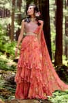 Buy_Paulmi and Harsh_Orange Georgette And Organza Print & Pre-draped Saree With Blouse  