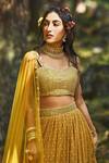 Buy_Paulmi And Harsh_Yellow Chiffon, Crepe And Net Mirror, Resham, Sequin, Flame Layered Lehenga Set_Online_at_Aza_Fashions