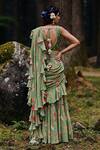 Shop_Paulmi and Harsh_Green Georgette And Crepe Print & Pre-draped Saree With Blouse  _at_Aza_Fashions