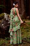 Buy_Paulmi and Harsh_Green Georgette And Crepe Print & Pre-draped Saree With Blouse  _Online_at_Aza_Fashions