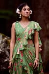 Shop_Paulmi and Harsh_Green Georgette And Crepe Print & Pre-draped Saree With Blouse  _Online_at_Aza_Fashions