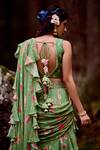 Paulmi and Harsh_Green Georgette And Crepe Print & Pre-draped Saree With Blouse  _at_Aza_Fashions