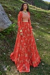 Buy_Paulmi and Harsh_Red Georgette And Crepe Print & Embroidery Floral Jacket Lehenga Set  _at_Aza_Fashions