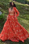 Buy_Paulmi and Harsh_Red Georgette And Crepe Print & Embroidery Floral Jacket Lehenga Set  _Online_at_Aza_Fashions