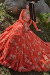 Shop_Paulmi and Harsh_Red Georgette And Crepe Print & Embroidery Floral Jacket Lehenga Set  _Online_at_Aza_Fashions